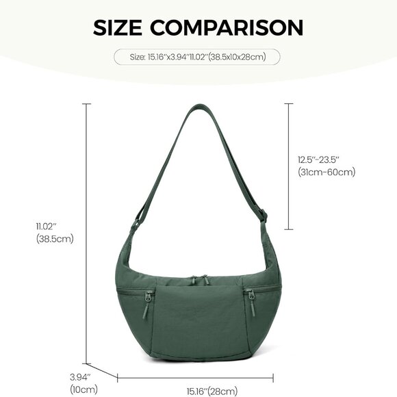 Nylon Crescent Crossbody Bag, Sloughy Shoulder Hobo Bag for Women, Lightweight M - Picture 6 of 7
